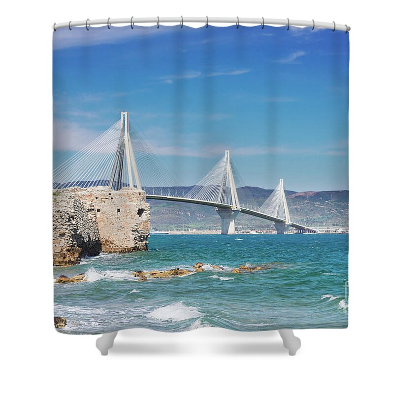 Patras Shower Curtain featuring the photograph Rio Antirrio Bridge by Anastasy Yarmolovich