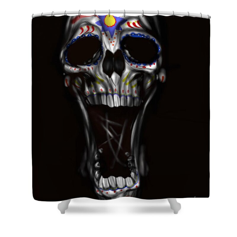 Skull Shower Curtain featuring the painting R.i.p by Pete Tapang