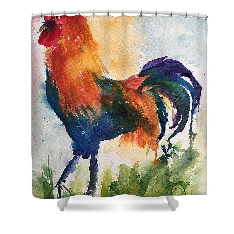 Rooster Shower Curtain featuring the painting Rise And Shine by Bonny Butler
