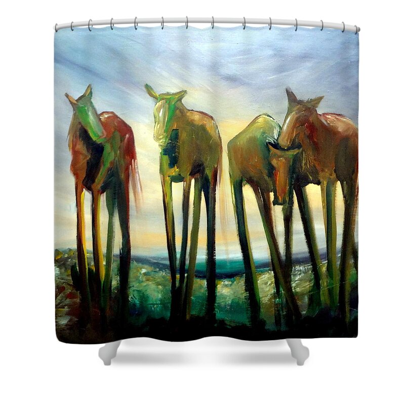 Horse Shower Curtain featuring the painting Rise by Katy Hawk