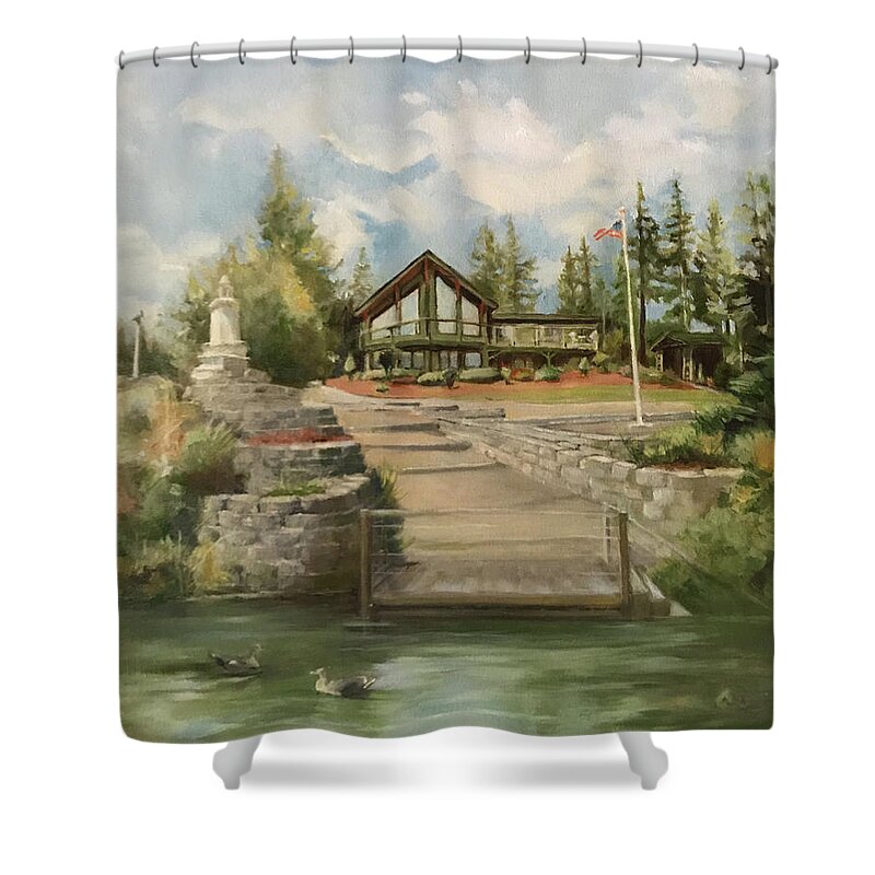 Landscape Shower Curtain featuring the painting Rita's House by Synnove Pettersen