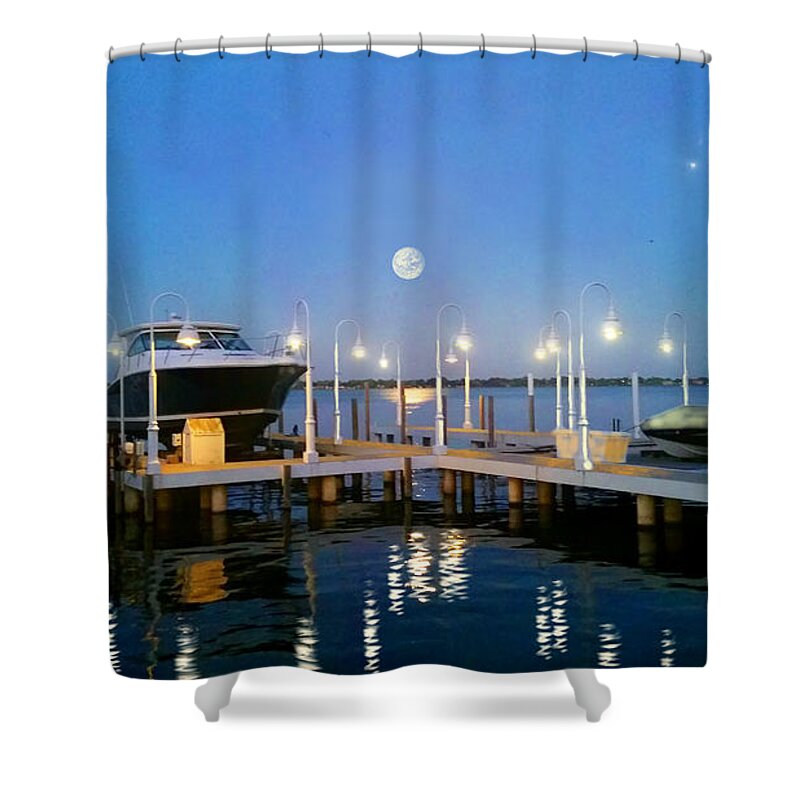 Boat Shower Curtain featuring the photograph River Boat Dock by Michael Rucker