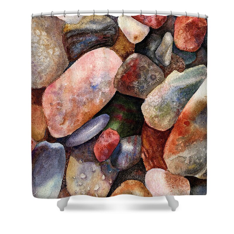 Rock Painting Shower Curtain featuring the painting River Rocks by Anne Gifford
