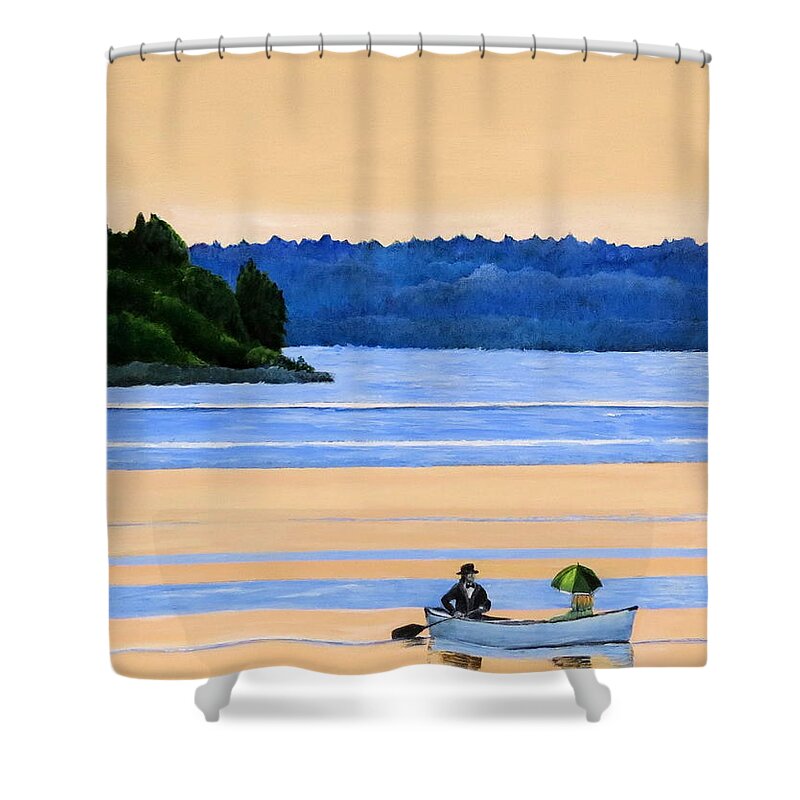 Canoe Shower Curtain featuring the painting River Romance by Marilyn McNish
