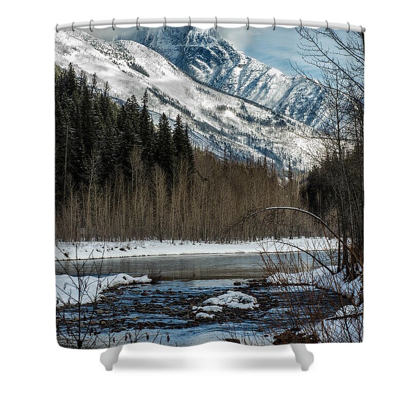 Mountains Shower Curtain featuring the photograph River to Peaks Glacier National park by Greg Wyatt