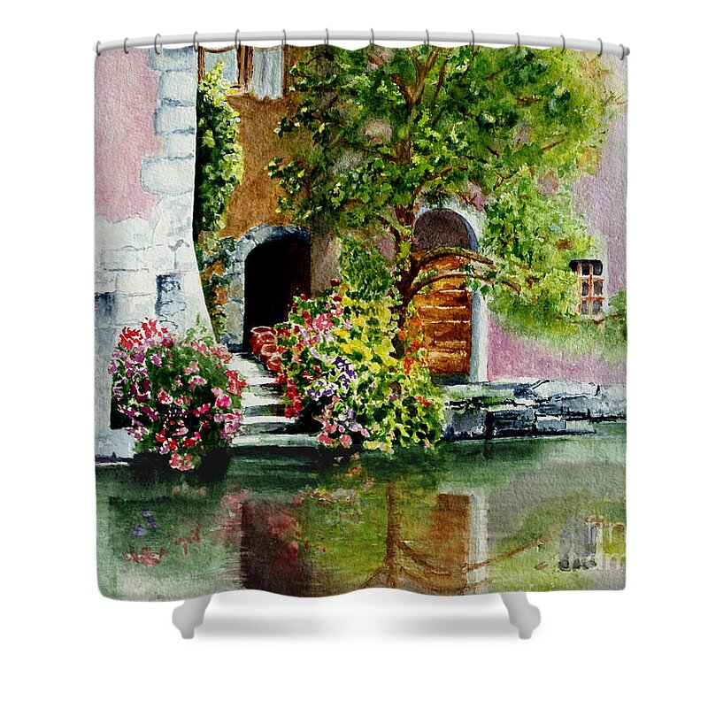 Water Shower Curtain featuring the painting Riverfront Property by Karen Fleschler