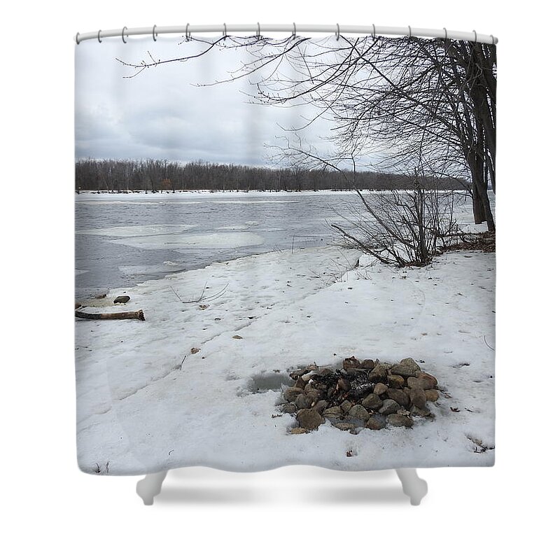 Winter Shower Curtain featuring the photograph Riverside Fire Pit by Betty-Anne McDonald