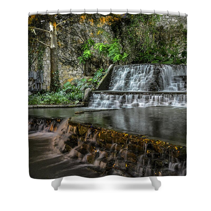 Tx Shower Curtain featuring the photograph Riverwalk Waterfall by David Meznarich