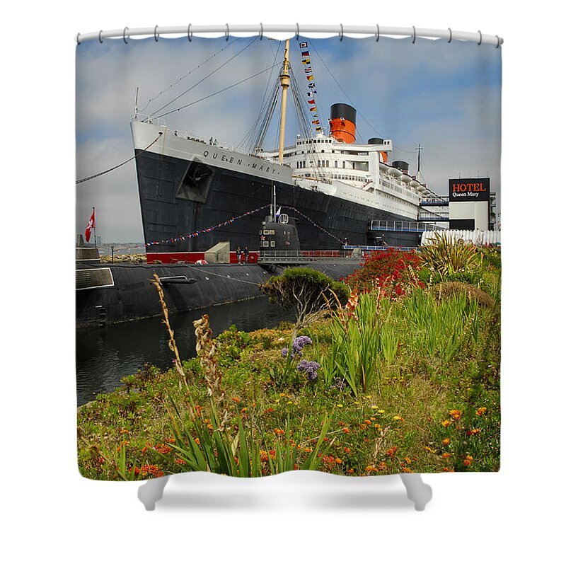 Rms Queen Mary Shower Curtain featuring the photograph RMS Queen Mary Russian Submarine by David Zanzinger