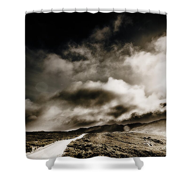 Dark Shower Curtain featuring the photograph Road storm by Jorgo Photography