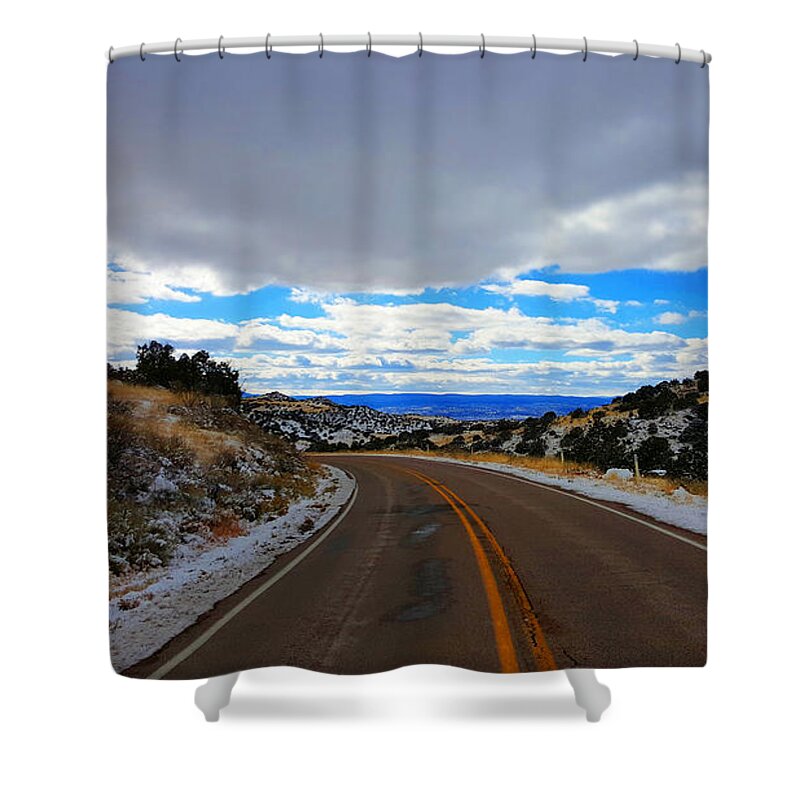 Southwest Landscape Shower Curtain featuring the photograph Road to blue skys by Robert WK Clark
