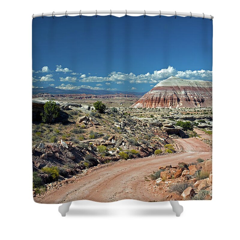 Cathedral Shower Curtain featuring the photograph Road to Cathedral Valley by Cindy Murphy - NightVisions