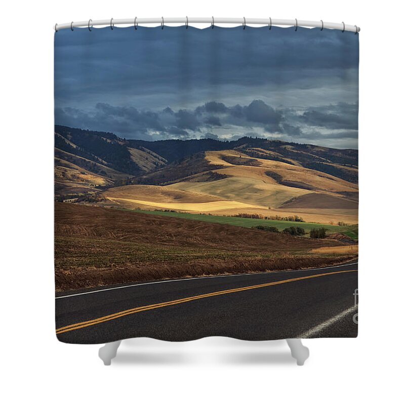 Walla Walla Shower Curtain featuring the photograph Road to The Blue's by Karen Goodwin