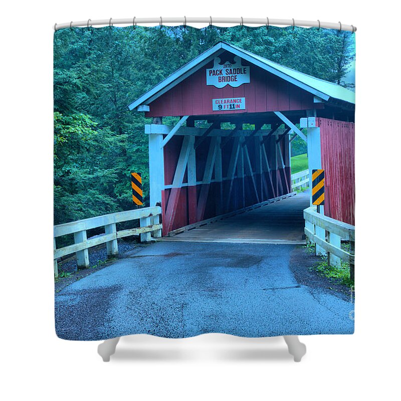 Packsaddle Covered Bridge Shower Curtain featuring the photograph Road To The Packsaddle Covered Bridge by Adam Jewell