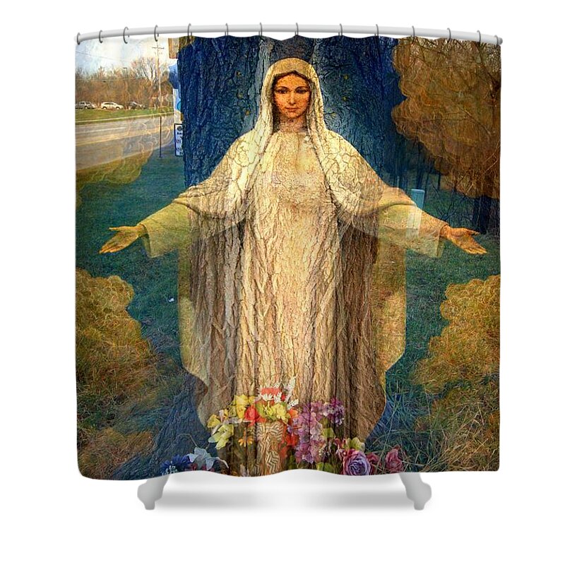 Catholic Shower Curtain featuring the photograph Roadside Madonna by Rick Rauzi