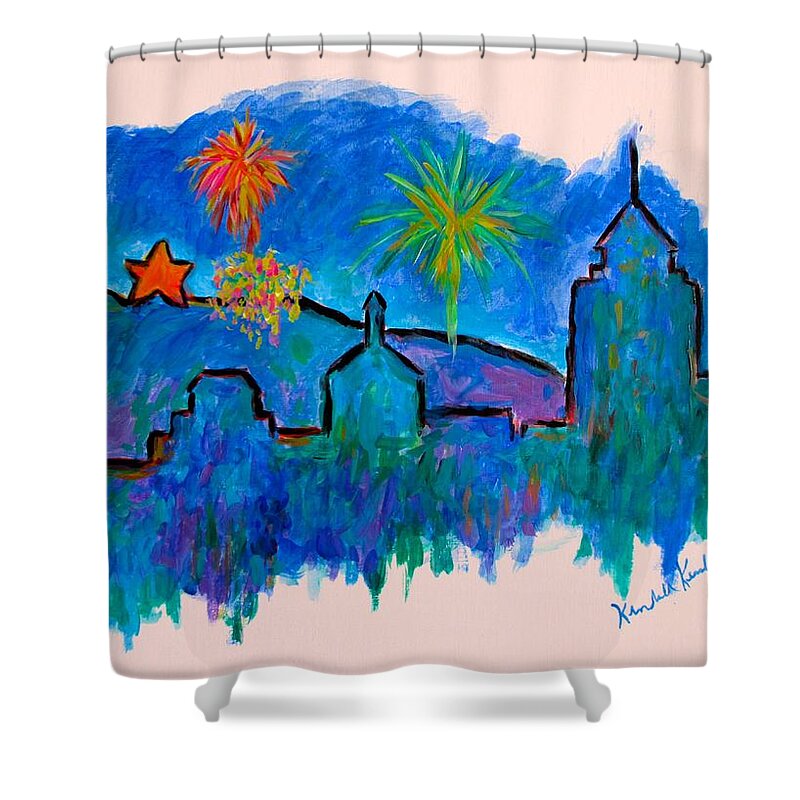 City Shower Curtain featuring the painting Roanoke in Blue by Kendall Kessler