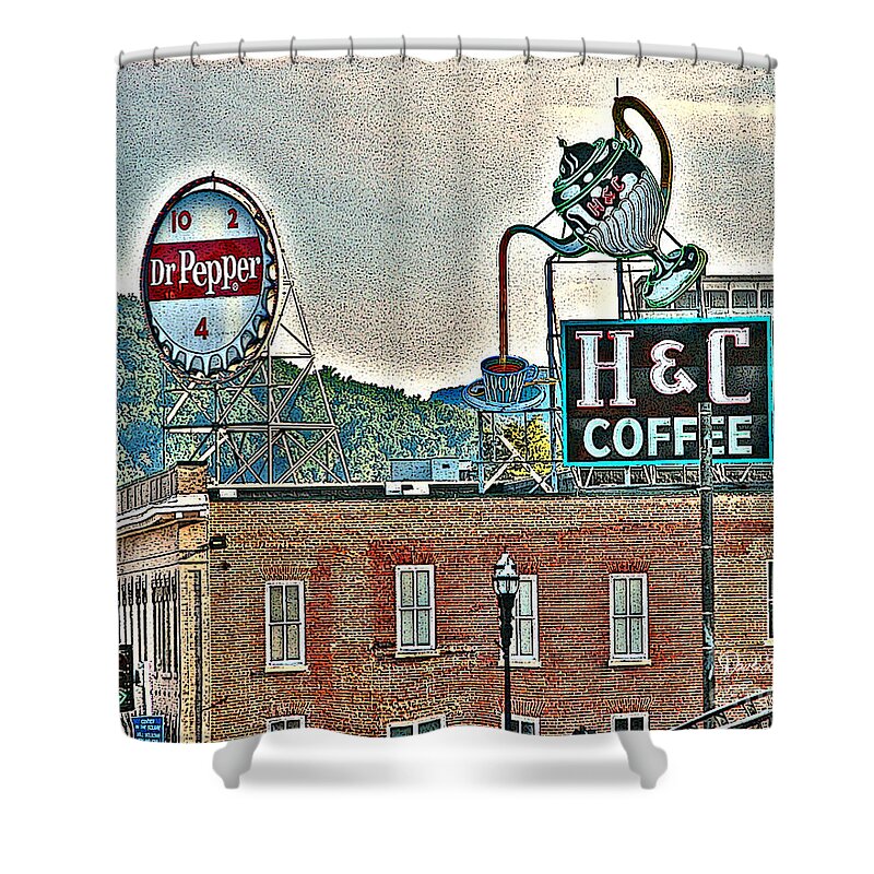 Roanoke Va Virginia Shower Curtain featuring the photograph Roanoke VA Virginia - Dr Pepper and H C Coffee Vintage Signs by Dave Lynch