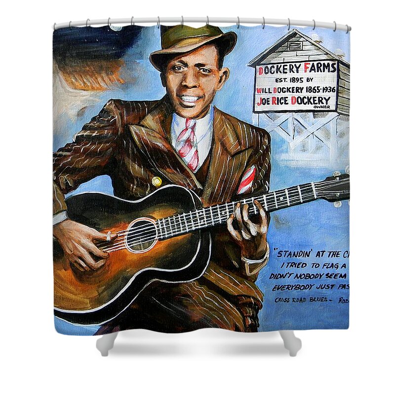 Robert Johnson Shower Curtain featuring the painting Robert Johnson Mississippi Delta Blues by Karl Wagner