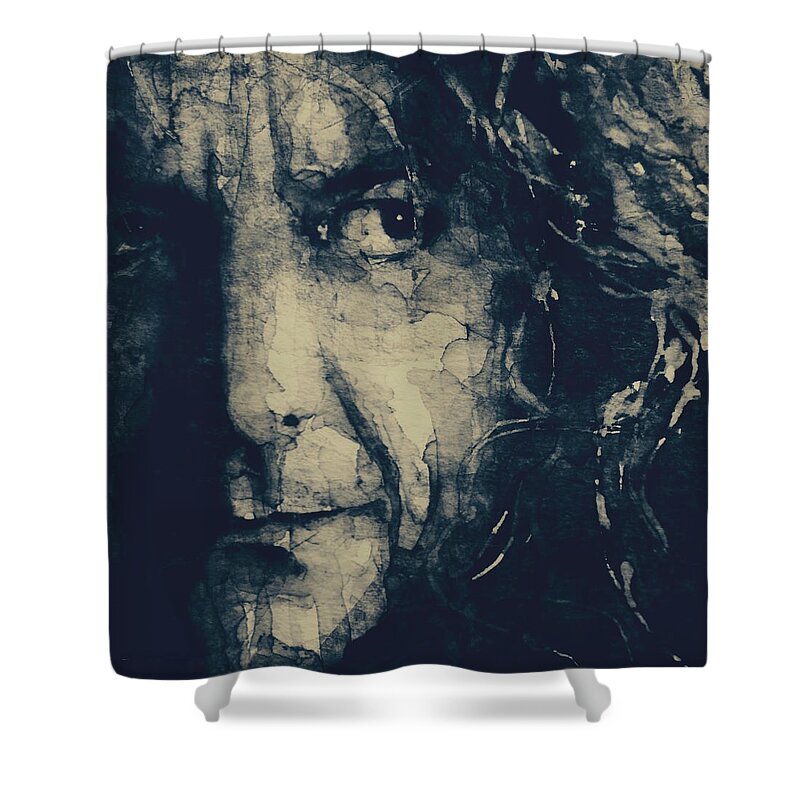 Robert Plant Shower Curtain featuring the mixed media Robert Plant - Led Zeppelin by Paul Lovering