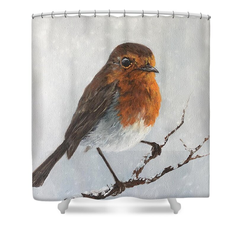 Robin Shower Curtain featuring the painting Robin In The Snow by Jean Walker