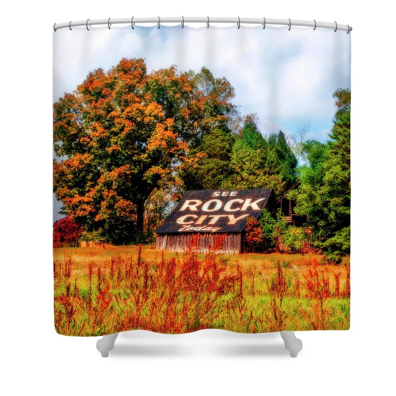 American Shower Curtain featuring the photograph Rock City Barn II Autumn Fog by Debra and Dave Vanderlaan