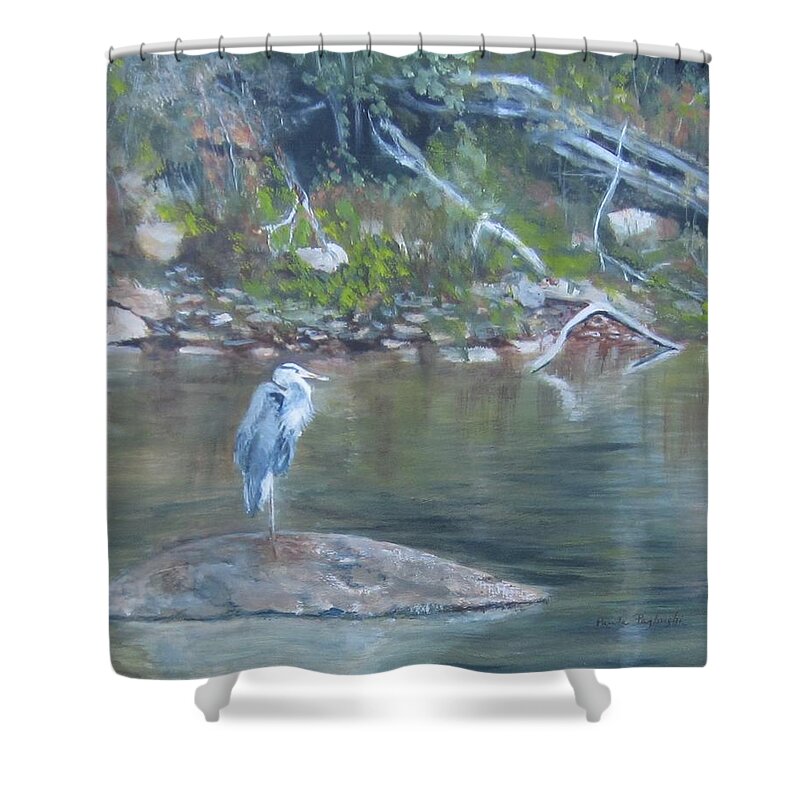 Blue Heron Shower Curtain featuring the painting Rock Star by Paula Pagliughi