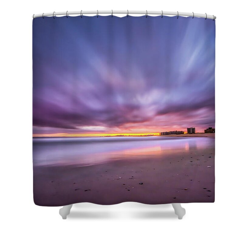 Sky Shower Curtain featuring the photograph Rockaway Beach by John Randazzo