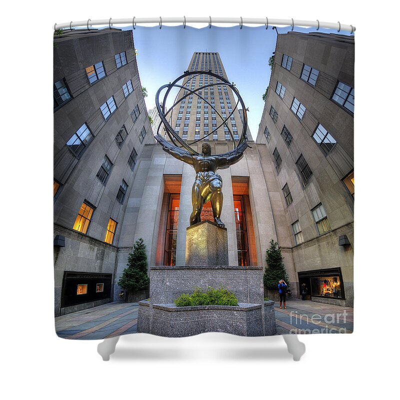 Art Shower Curtain featuring the photograph Rockefeller Centre Atlas - NYC - Vertorama by Yhun Suarez