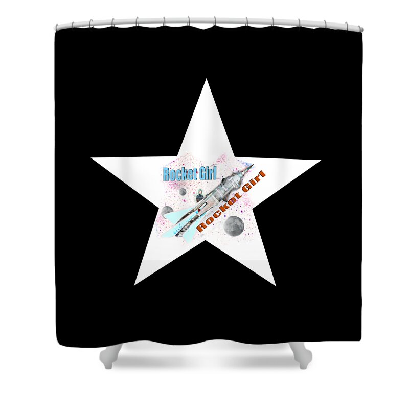 Rocket Shower Curtain featuring the painting Rocket Girl with Star by Tom Conway
