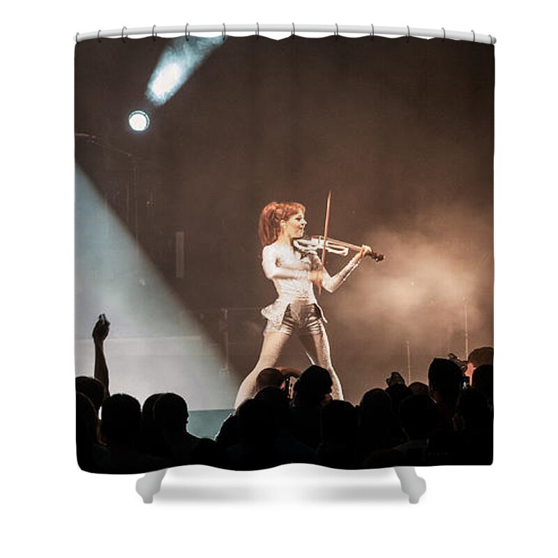 Lindsey Stirling Shower Curtain featuring the photograph Rocking the Violin by Paul Mangold