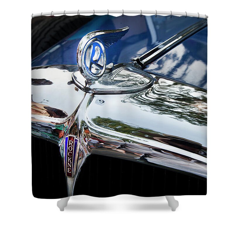 Studebaker Chrome Vintage Cars Posters Prints Classic Cars Classic Car Posters Shower Curtain featuring the photograph Rockne Studebaker by Theresa Tahara