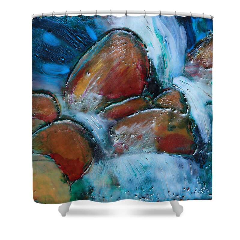 Rocks Shower Curtain featuring the painting Rocks at Little Su by Annekathrin Hansen