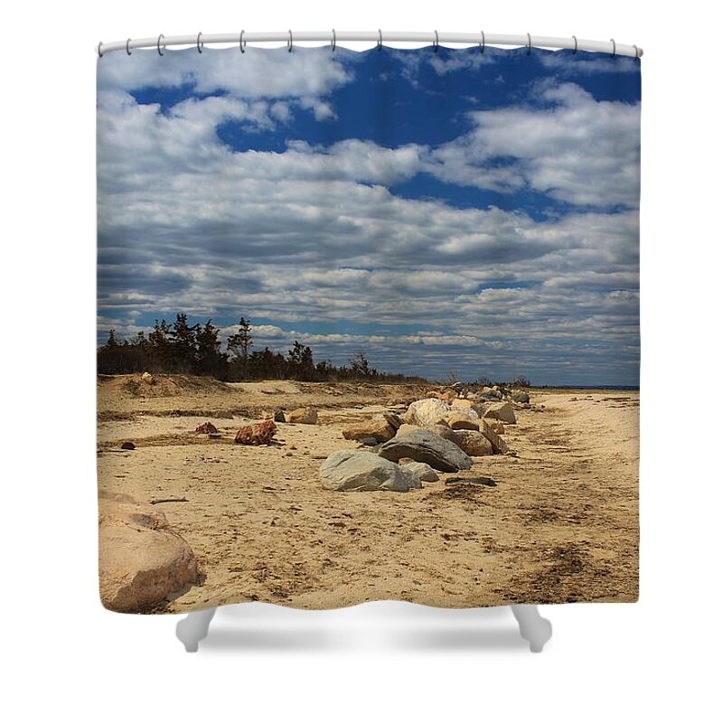 Long Island Shower Curtain featuring the photograph Clouds and Rocks by Karen Silvestri