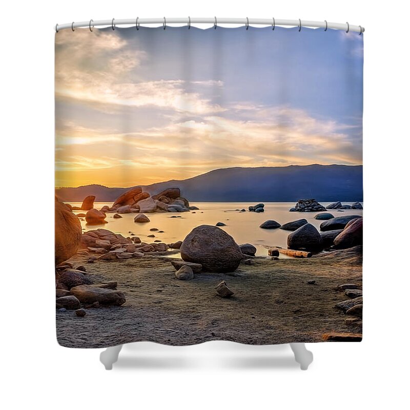 Landscape Shower Curtain featuring the photograph Rocky Lake by Maria Coulson