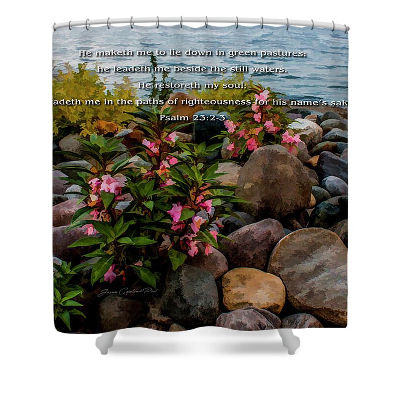 Rocky Shores Shower Curtain featuring the photograph Rocky Shores of Lake St. Clair- Michigan Psalm 23 2-3 by Joann Copeland-Paul