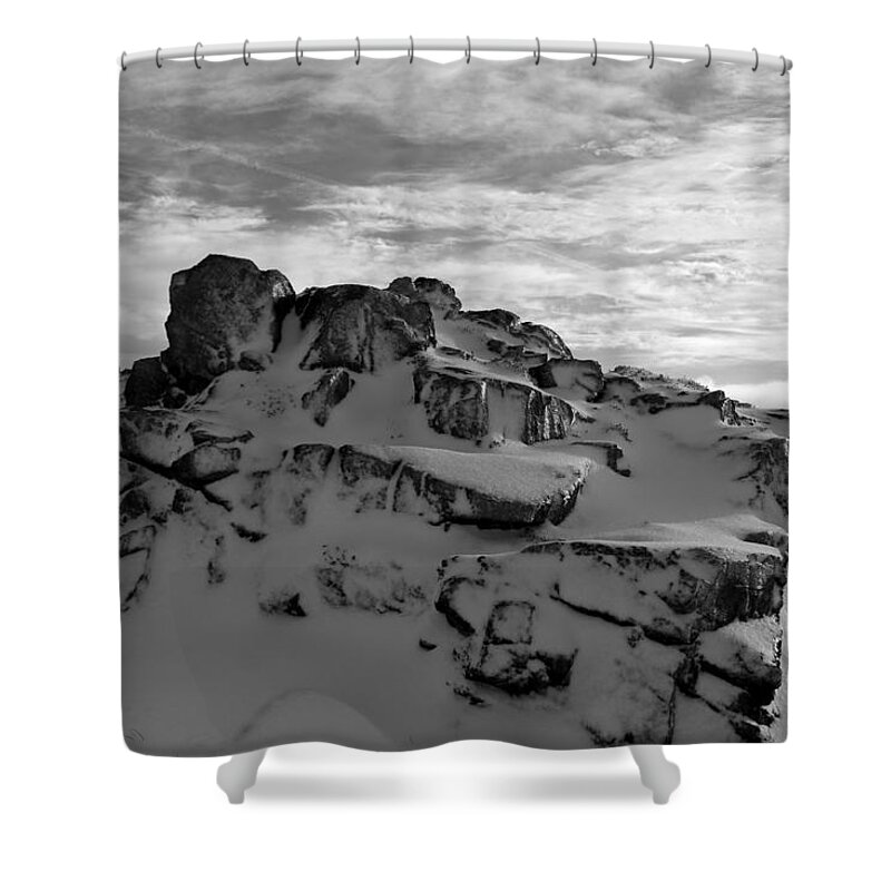 Nature Shower Curtain featuring the photograph Rocky snow black and white by Lukasz Ryszka