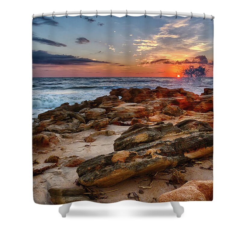 Sunrise Shower Curtain featuring the photograph Rocky Sunrise by Dillon Kalkhurst