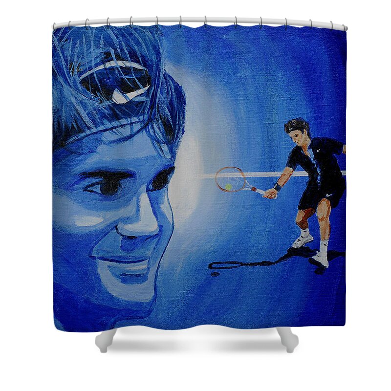 Roger Federer Shower Curtain featuring the painting Roger Federer by Quwatha Valentine