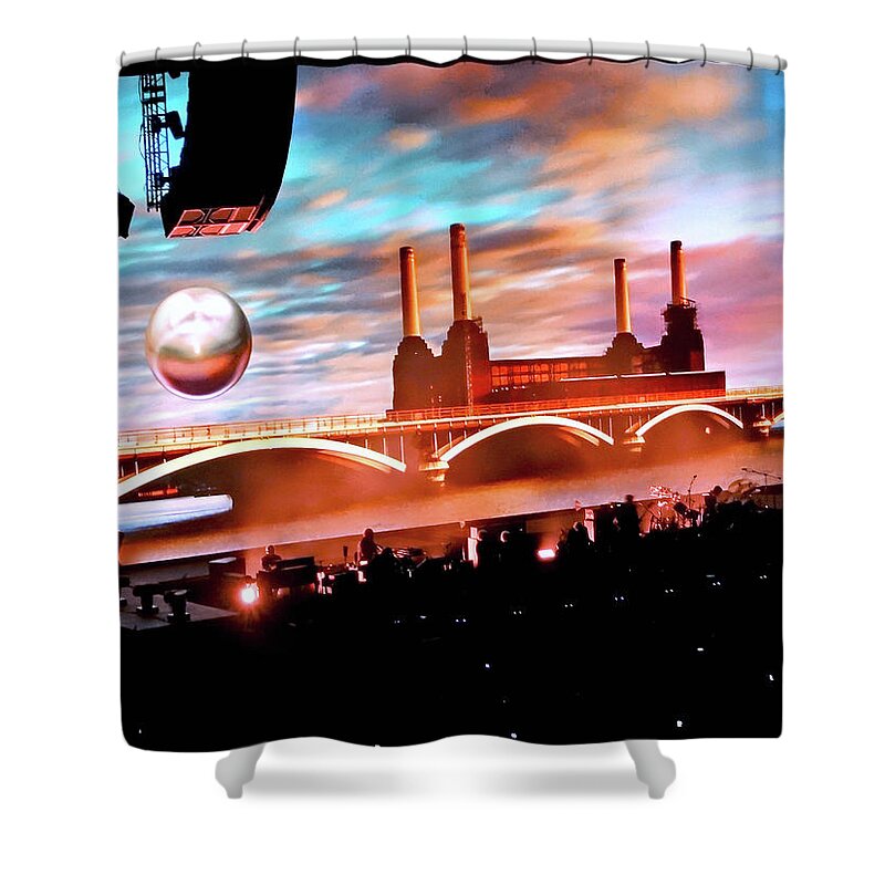 Roger Waters Shower Curtain featuring the painting Roger Waters Tour 2017 - Welcome To The Machine by Tanya Filichkin