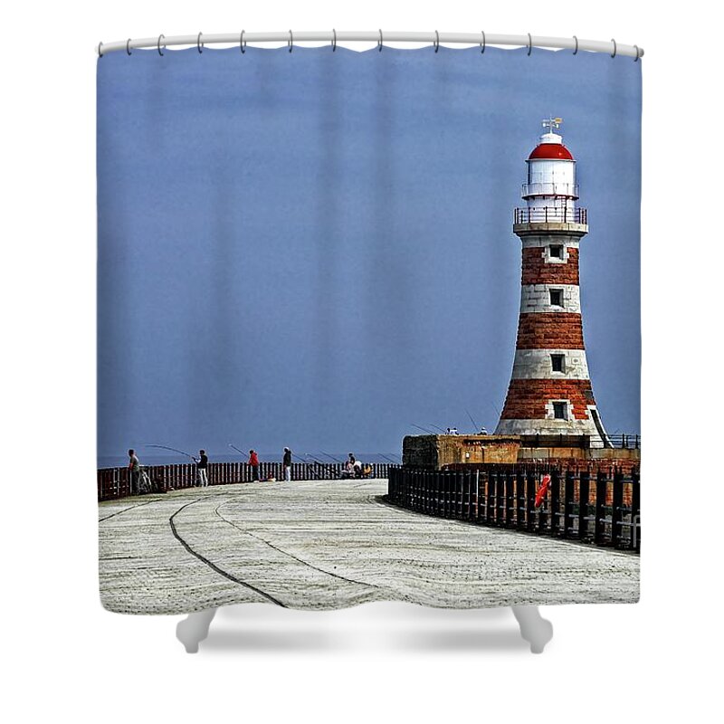 Roker Shower Curtain featuring the photograph Roker Lighthouse Sunderland by Martyn Arnold