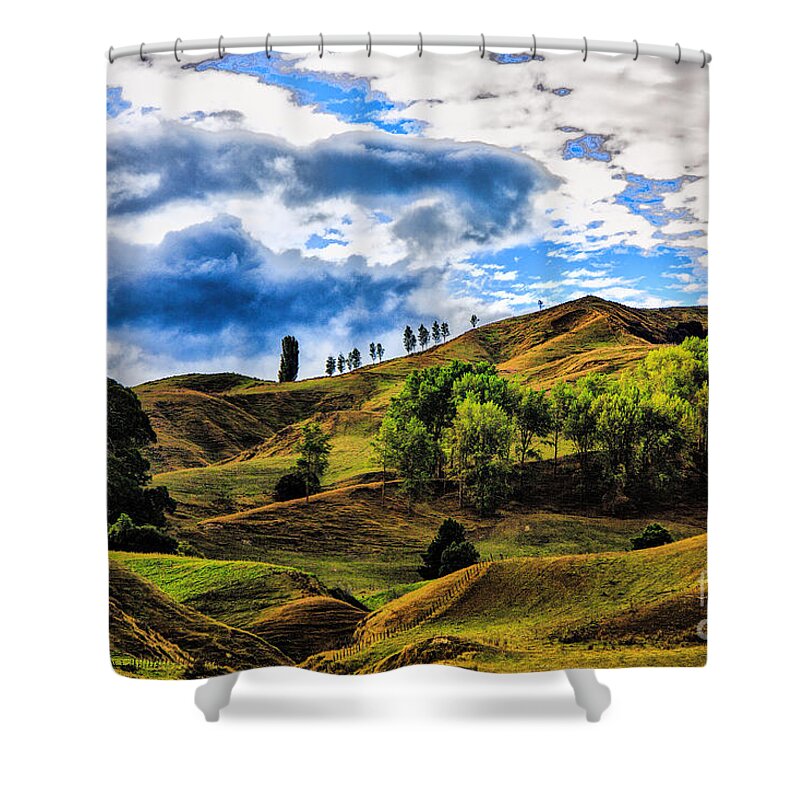 New Zealand Landscapes Shower Curtain featuring the photograph Rolling Hills by Rick Bragan