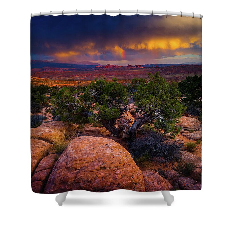Arches National Park Shower Curtain featuring the photograph Rolling Thunder by John De Bord