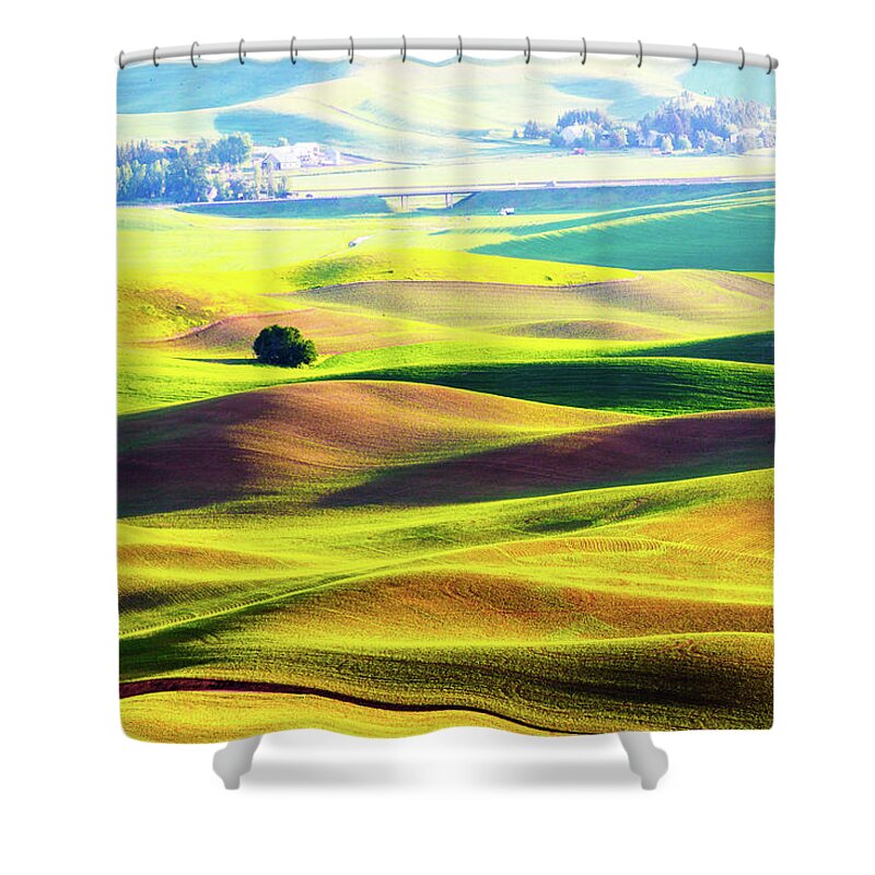 Landscape Shower Curtain featuring the photograph Rolling wheat field - Palouse by Hisao Mogi