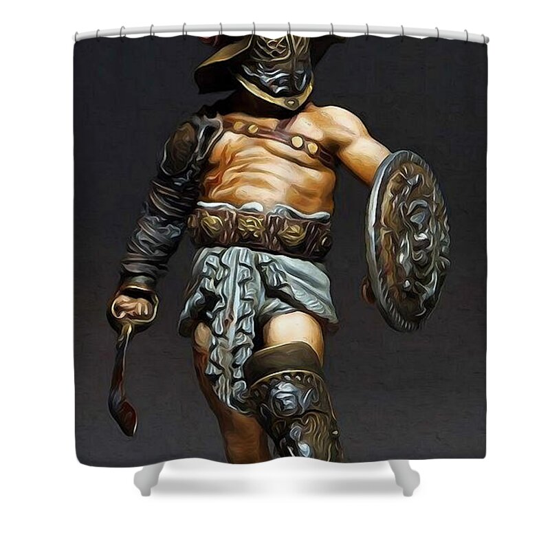 Roman Gladiator Shower Curtain featuring the painting Roman Gladiator - 02 by AM FineArtPrints