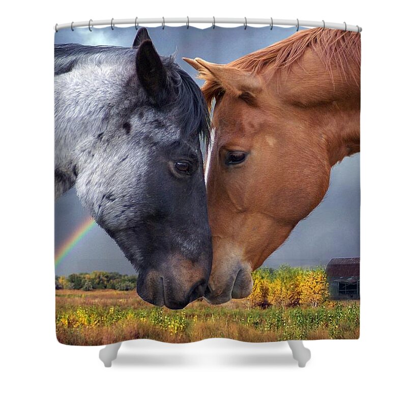 Horses Shower Curtain featuring the mixed media Romance by Bill Stephens