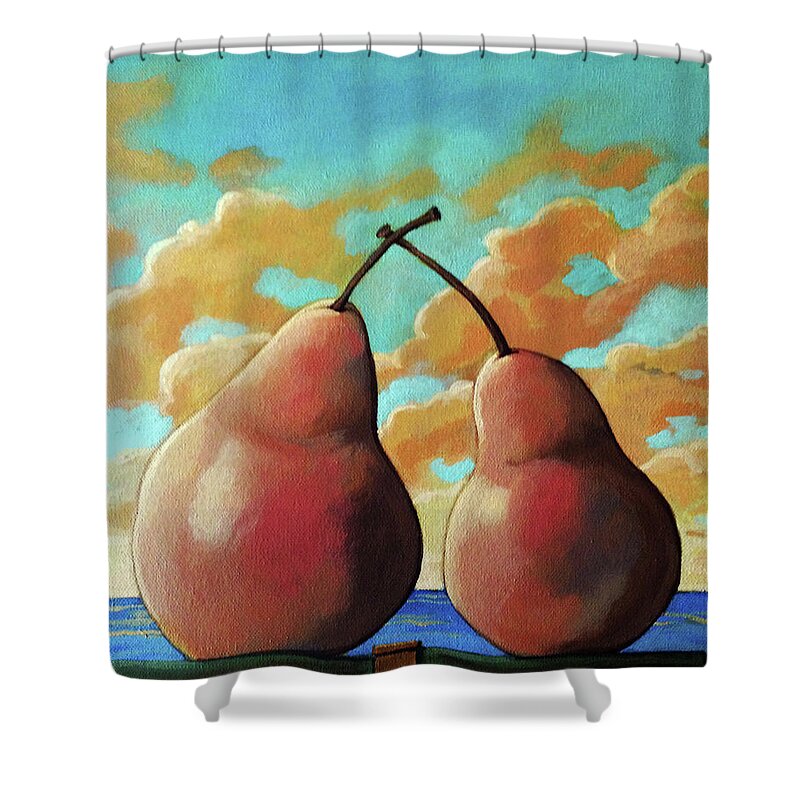 Pears Shower Curtain featuring the painting Romantic Pear by Linda Apple