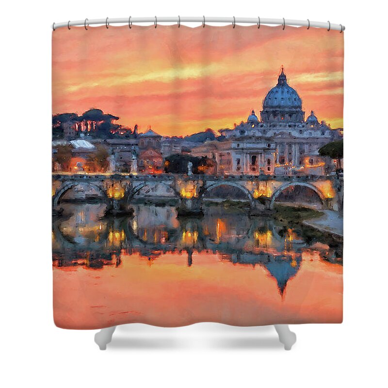 Rome Cityscape Shower Curtain featuring the painting Rome and the Vatican City - 01 by AM FineArtPrints