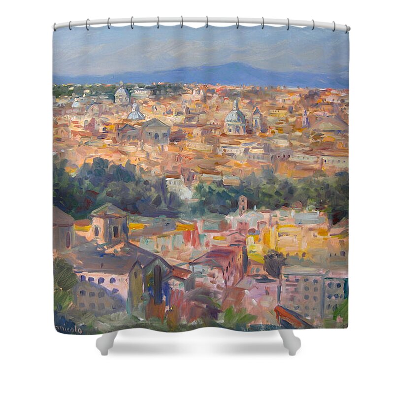 Rome Shower Curtain featuring the painting Rome View from Gianicolo by Ylli Haruni