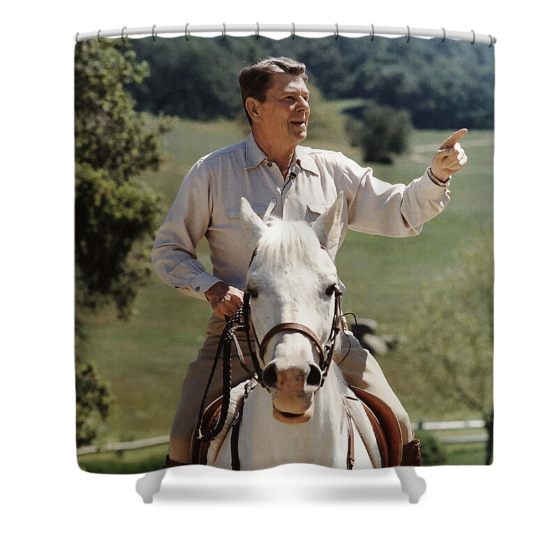 Ronald Reagan Shower Curtain featuring the photograph Ronald Reagan On Horseback by War Is Hell Store