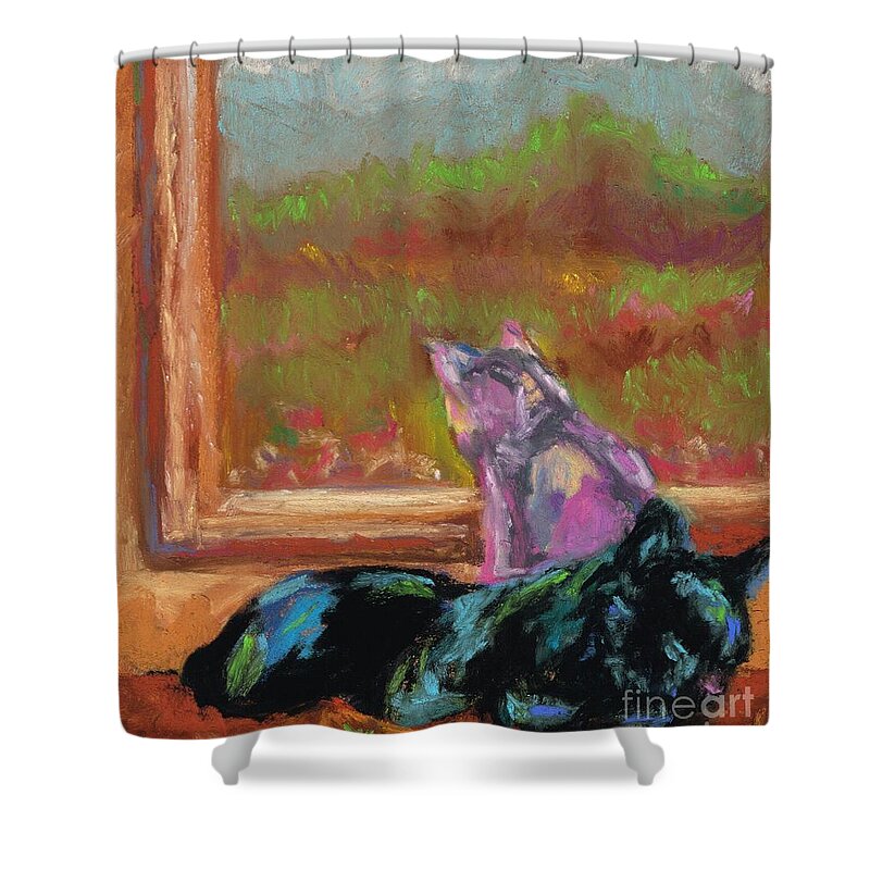 Cats Shower Curtain featuring the painting Room With A View by Frances Marino